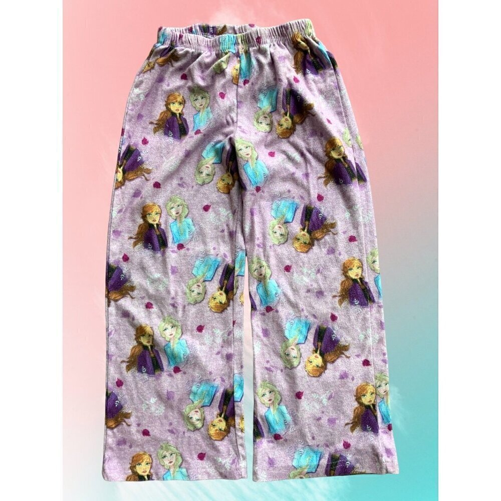 Disney Frozen themed purple elastic waist polyester long pants girls’ size 6